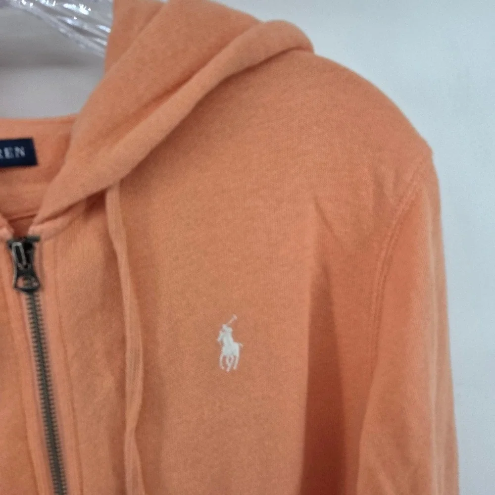 Ralph Lauren Zip Hoodie Large Orange Kids Lightweight Preppy‎ Sporty Casual